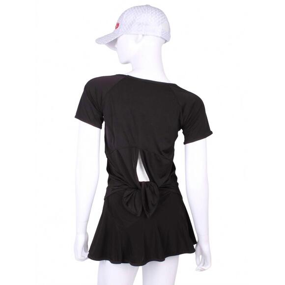 NEW LOVE LOVE TENNIS women's tie back short sleeve tee in black - Picture 2 of 3